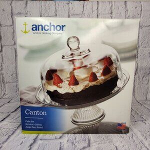 Anchor Hocking Company Canton Cake Set 2 Piece Glass Dome & Plate Fast & Free